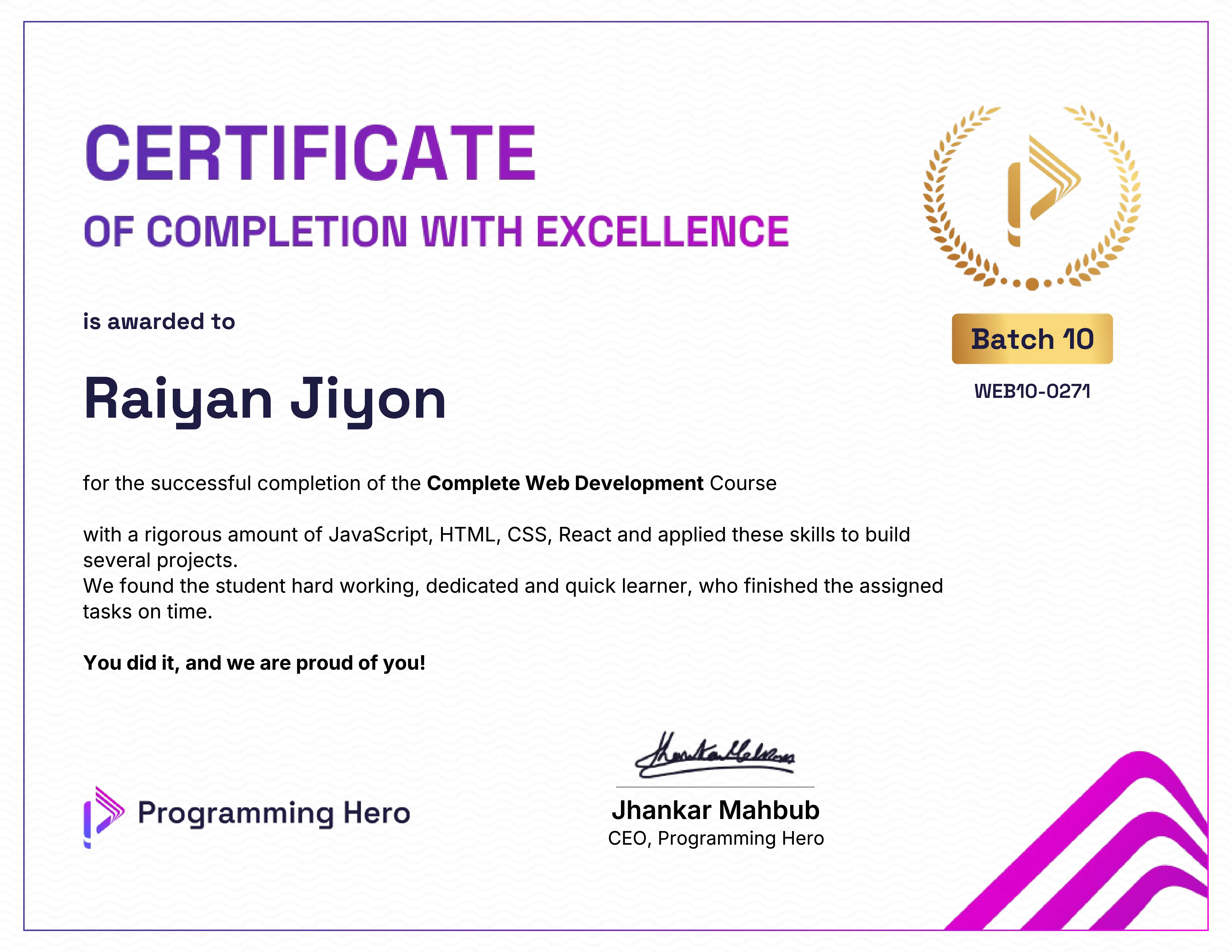 Web Development Level 1 Certificate